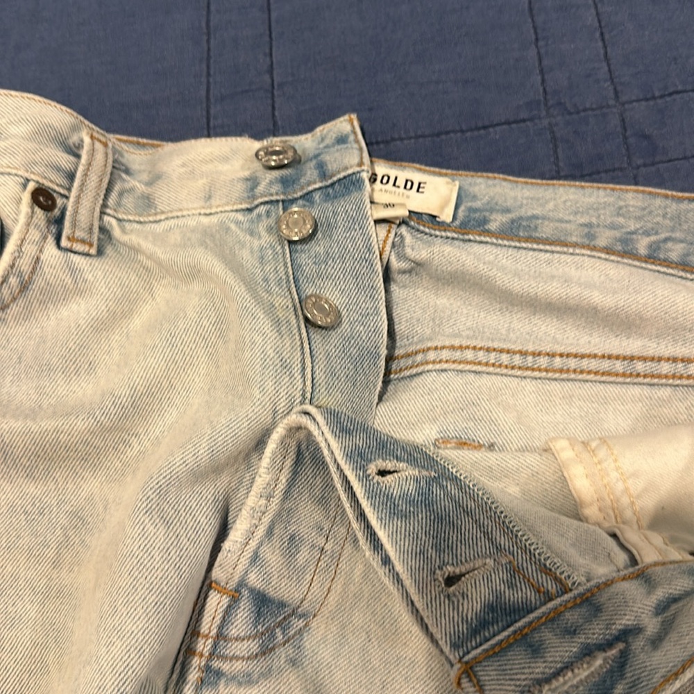 AGOLDE Blue Jean Shorts Frayed Cut-Off Style - Picture 3 of 6